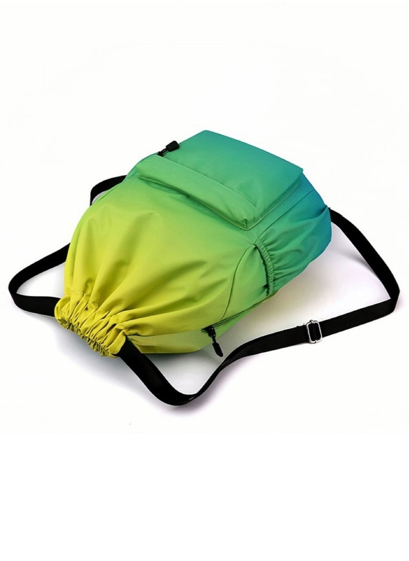 Ayeeb - Green Rainbow Drawstring Style Sack Pack Backpack Lightweight Design,Multifunctional Portable Large Storage Machine Washable Gradient Travel Bag for All Purposes, Durable Rainproof with Zipper Pocket - Image 1