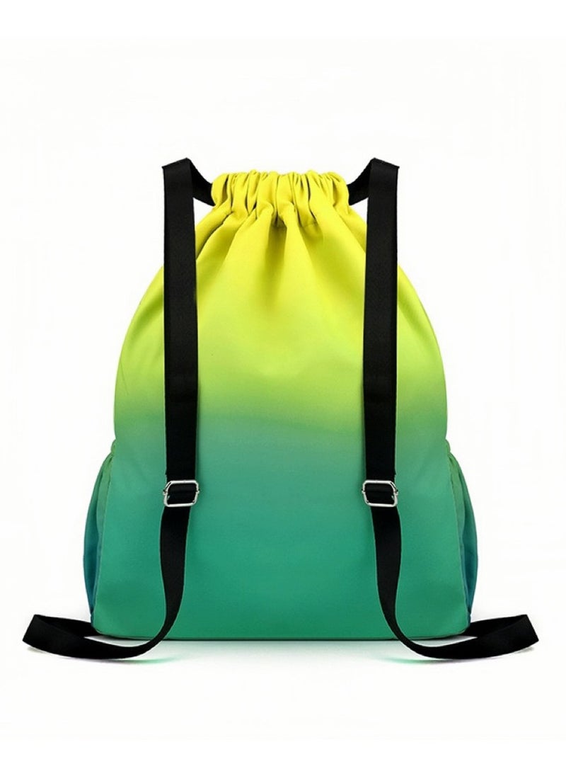 Ayeeb - Green Rainbow Drawstring Style Sack Pack Backpack Lightweight Design,Multifunctional Portable Large Storage Machine Washable Gradient Travel Bag for All Purposes, Durable Rainproof with Zipper Pocket - Image 1