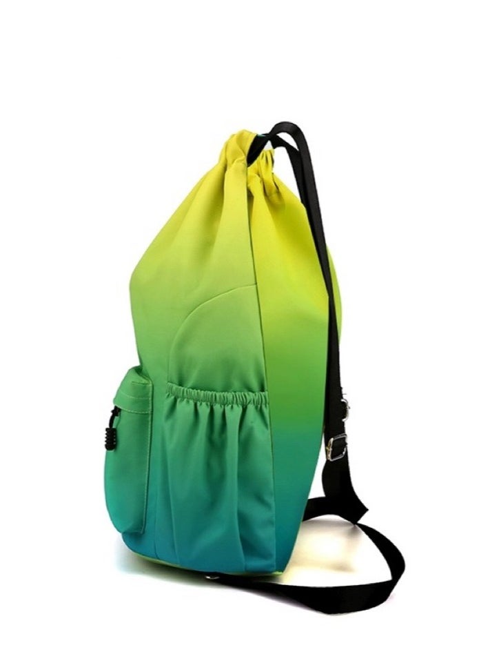 Ayeeb - Green Rainbow Drawstring Style Sack Pack Backpack Lightweight Design,Multifunctional Portable Large Storage Machine Washable Gradient Travel Bag for All Purposes, Durable Rainproof with Zipper Pocket - Image 1