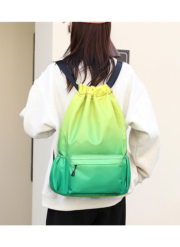 Ayeeb - Green Rainbow Drawstring Style Sack Pack Backpack Lightweight Design,Multifunctional Portable Large Storage Machine Washable Gradient Travel Bag for All Purposes, Durable Rainproof with Zipper Pocket - Image 1