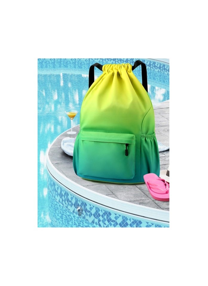 Ayeeb - Green Rainbow Drawstring Style Sack Pack Backpack Lightweight Design,Multifunctional Portable Large Storage Machine Washable Gradient Travel Bag for All Purposes, Durable Rainproof with Zipper Pocket - Image 1