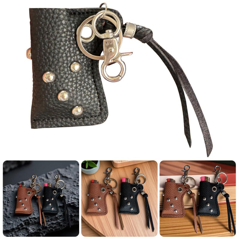 Black Leather Keychain Sleeve With Metal Keychains Waist Cord Holder Outdoor Accessories - Image 3