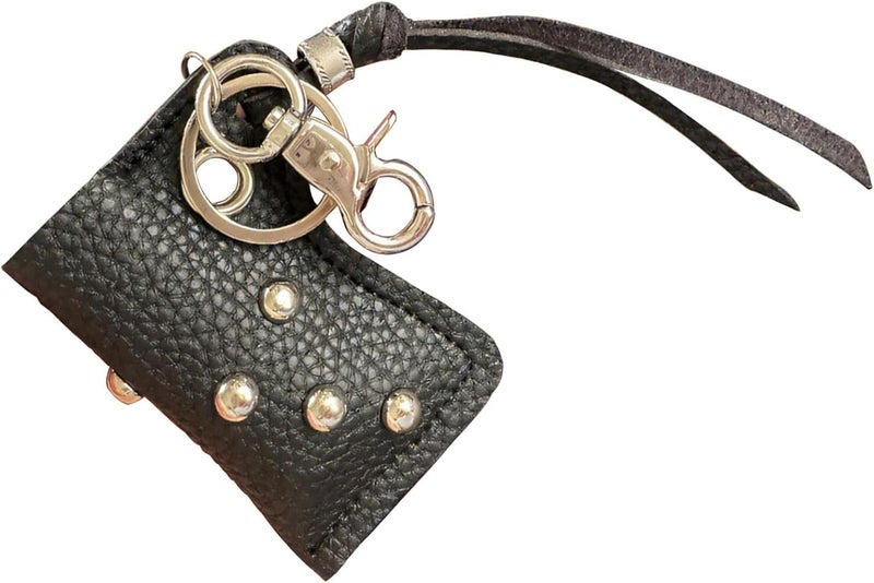 Black Leather Keychain Sleeve With Metal Keychains Waist Cord Holder Outdoor Accessories - Image 1