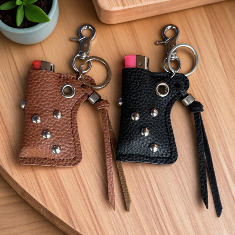 Black Leather Keychain Sleeve With Metal Keychains Waist Cord Holder Outdoor Accessories - Image 4