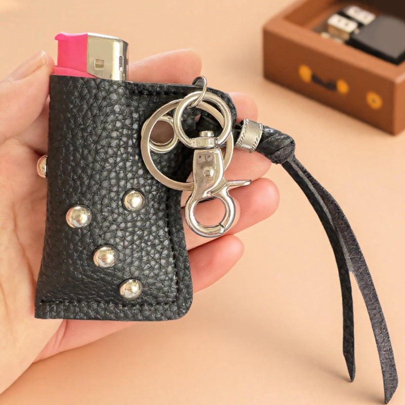 Black Leather Keychain Sleeve With Metal Keychains Waist Cord Holder Outdoor Accessories - Image 5