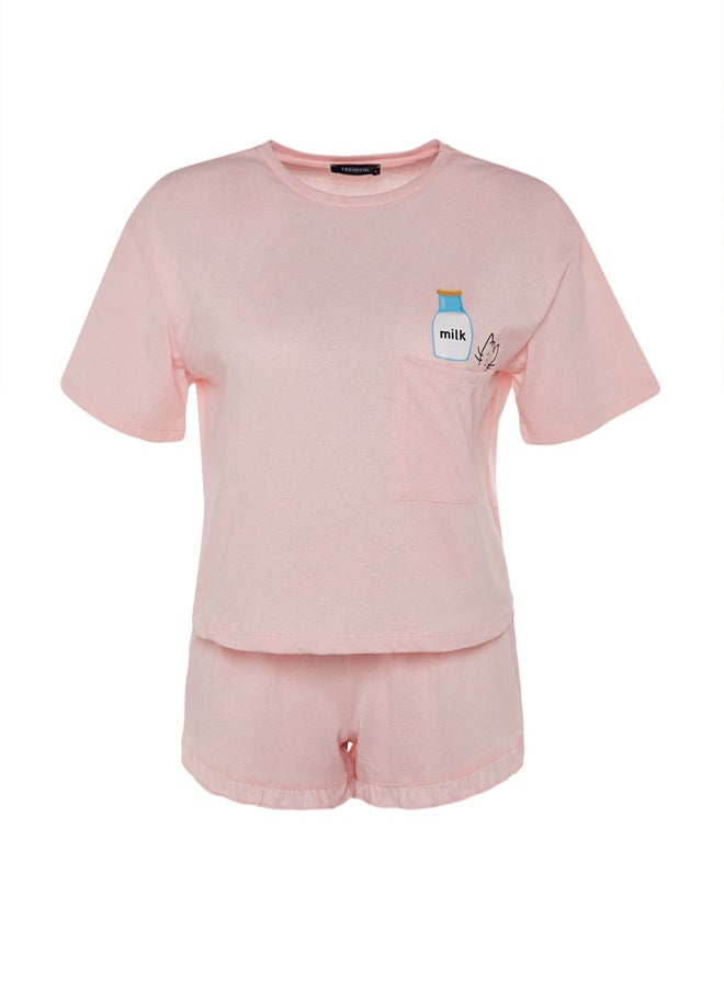trendyol Pink Cotton Printed T-shirt-Shorts Knitted Pajama Set THMSS22PT0422 - Image 5