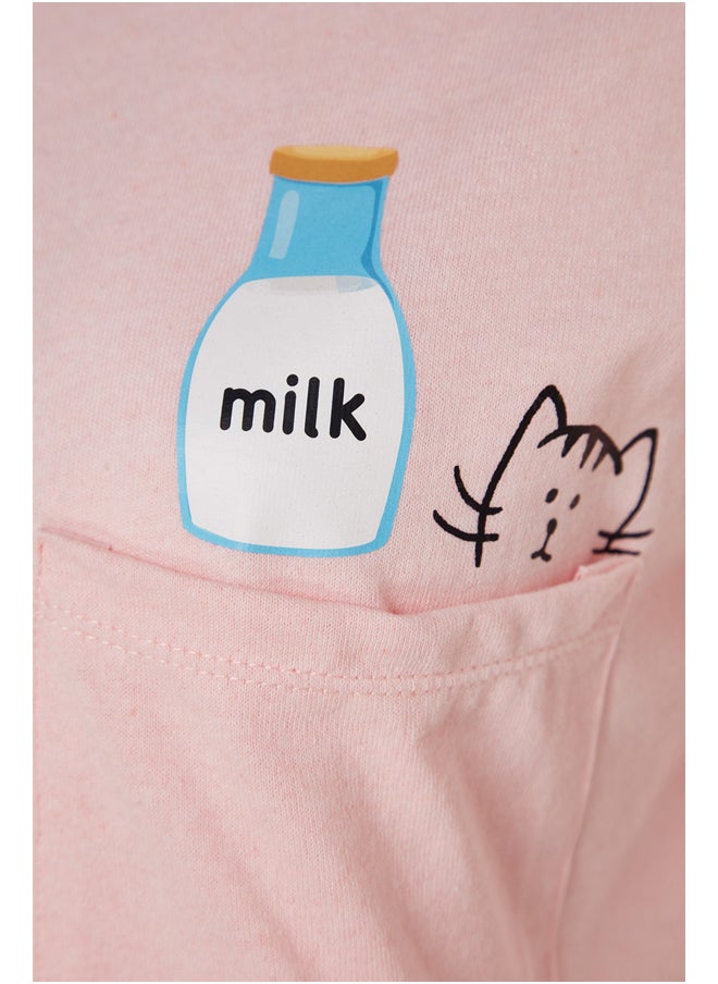 trendyol - Pink Cotton Printed T-shirt-Shorts Knitted Pajama Set THMSS22PT0422 - Image 1