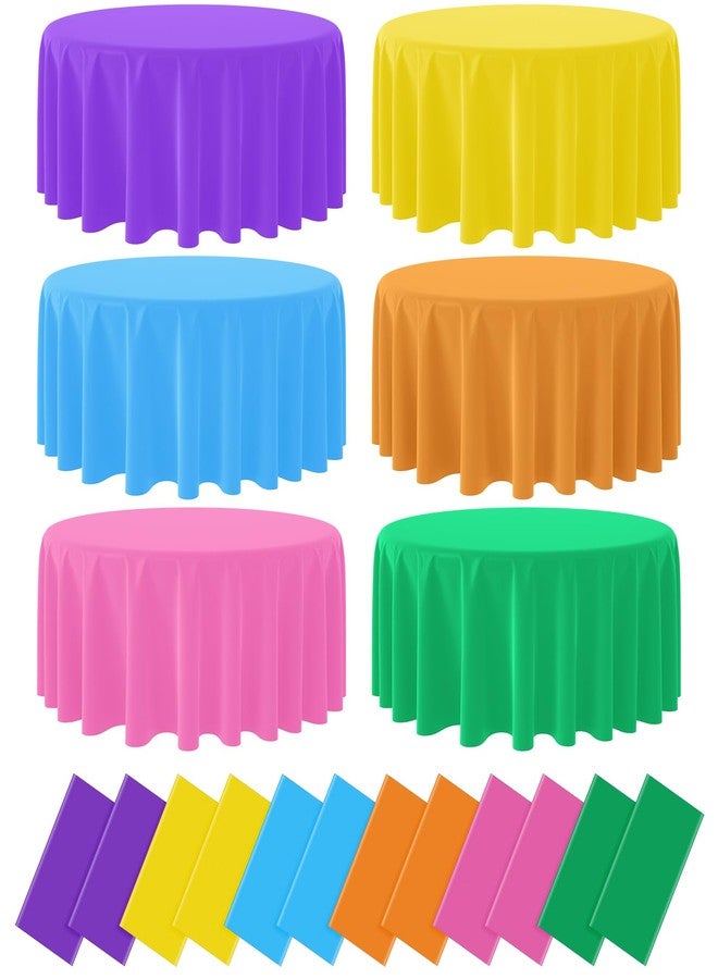 MASHAN 12 Pcs Round Cinco De Mayo Fiesta Tablecloths, Plastic Fiesta Table Cloth Multi Colored Disposable Round Table Covers for Taco Night,Dia De Los Muertos, Mexican Themed Party Decorations, 84 Inch - Image 1