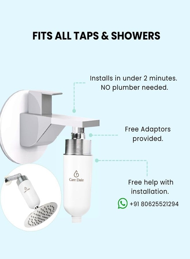 CareDale Care Dale Shower & Tap Filter for Hard Water - Affordable Water Softener, Reduces Hair Fall & Skin Issues, Multi-Stage Chlorine Filter, Easy Refill Cartridge | Clinically-Tested & Dermat-Certified - Image 4