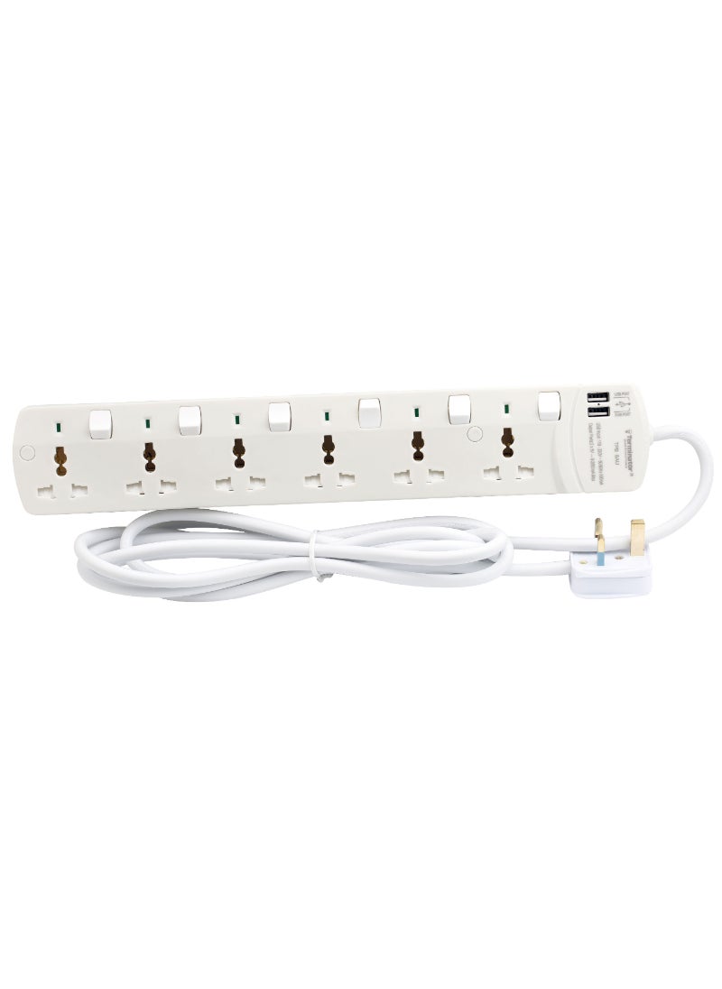 Terminator Extension 6G/3M Universal Socket With 2 USB Sockets & Indicators TPB 6AU DCL & ESMA Approved Terminator 