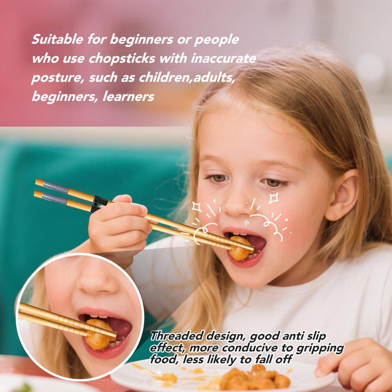EAEDMY 7 Pairs Training Kid Adult Chopsticks and Trainers for Beginners, Japanese Wooden Beginners Training Chopsticks Helpers Set, Reusable, Dishwasher Safe, L8.86Inch (2.Japanese pattern B) - Image 3
