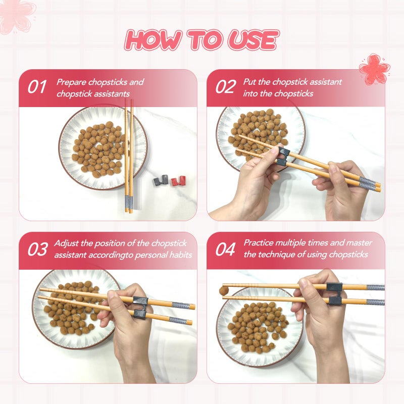 EAEDMY 7 Pairs Training Kid Adult Chopsticks and Trainers for Beginners, Japanese Wooden Beginners Training Chopsticks Helpers Set, Reusable, Dishwasher Safe, L8.86Inch (2.Japanese pattern B) - Image 5