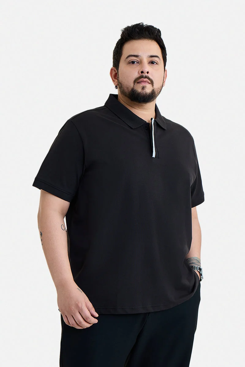 Black Solid Half Sleeve Regular Fit Plus Size T-Shirt