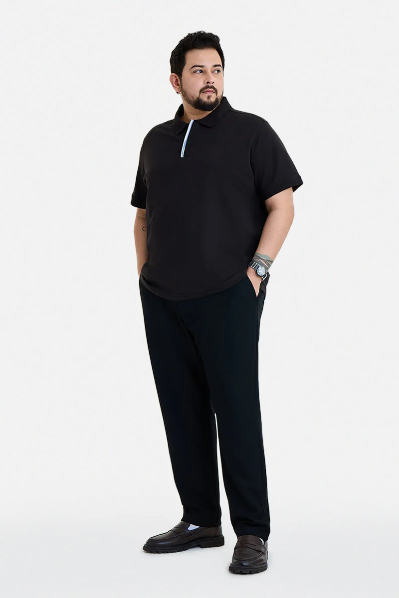 SNITCH Black Black Solid Half Sleeve Regular Fit Plus Size T-Shirt for Men | Best Price UAE