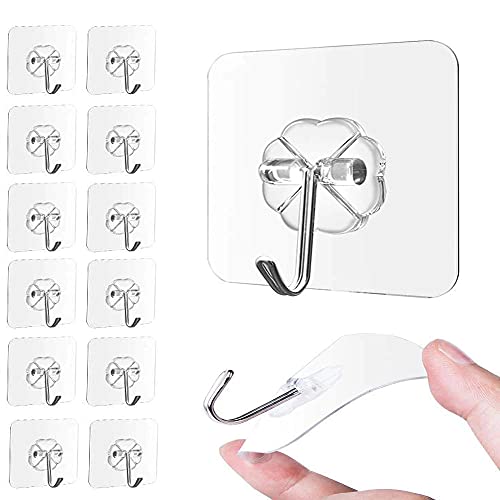 US1984 Stainless Steel Adhesive Wall Hooks Heavy-Duty Self-Adhesive Hooks, Wall-Sticking Hooks for Organization Bathroom Kitchen and Office Transparent (6 pcs) - Image 1