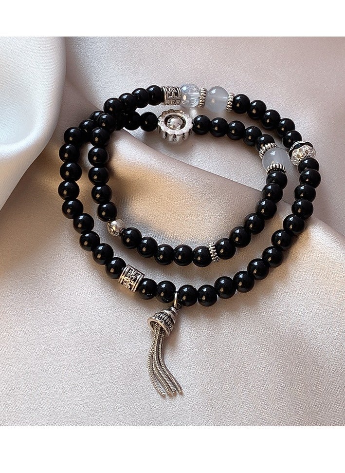 Generic Versatile and Sophisticated Hand Chain, Ancient Style Obsidian Bead String Bracelet, Crystal Hand Pendant Handwear  - Image 1