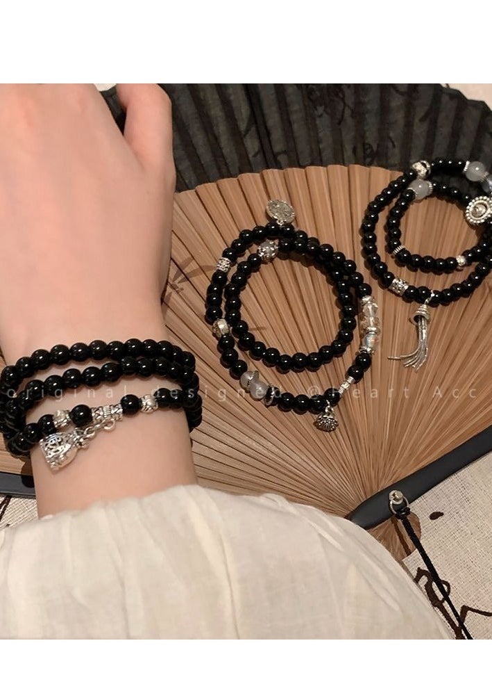 Generic Versatile and Sophisticated Hand Chain, Ancient Style Obsidian Bead String Bracelet, Crystal Hand Pendant Handwear  - Image 2