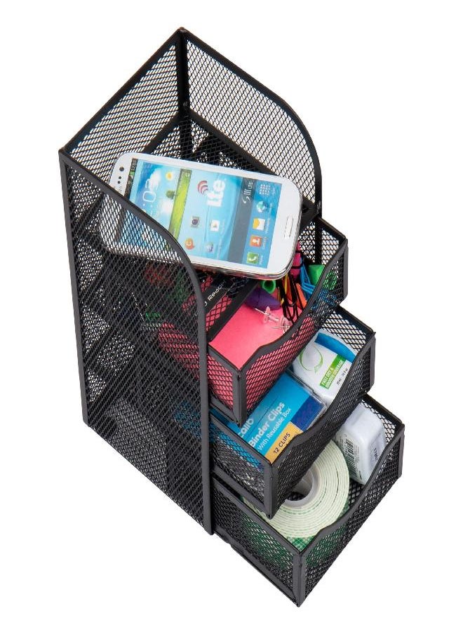 Mind Reader Mind Reader Mini Desk Supplies Office Supplies Organizer, 3 Drawers, 1 Top Shelf, Black  - Image 2