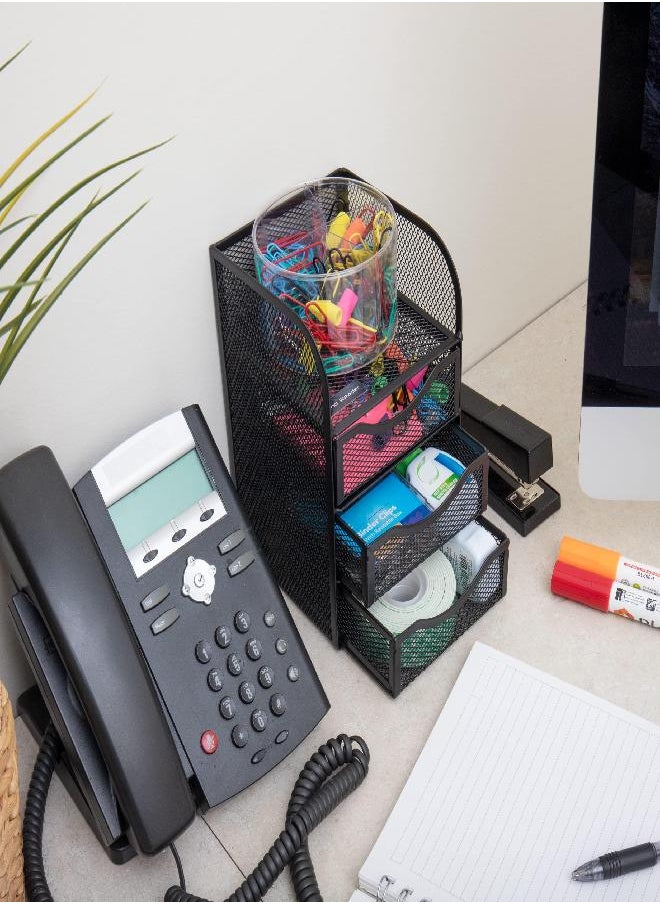 Mind Reader Mind Reader Mini Desk Supplies Office Supplies Organizer, 3 Drawers, 1 Top Shelf, Black  - Image 1