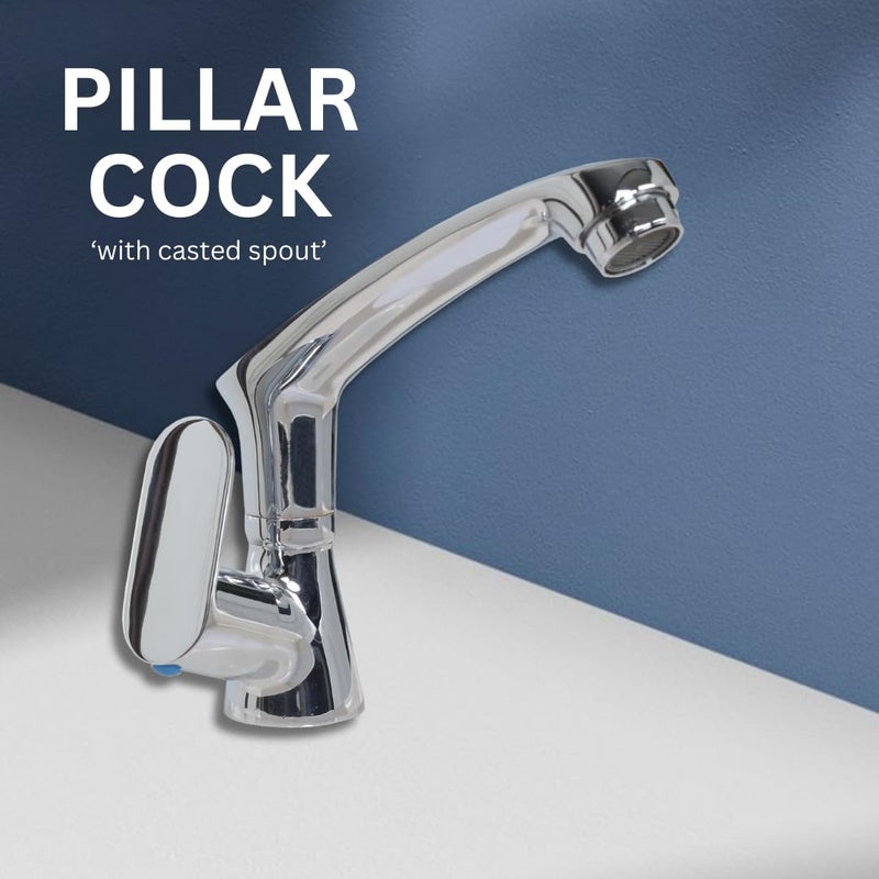 Asiatique Pillar Cock with Casted Spout Kite Series Premium Brass Bathroom Kitchen Faucet in Silver Chrome Durable LongLasting Modern Design for Stylish Sinks - Image 2
