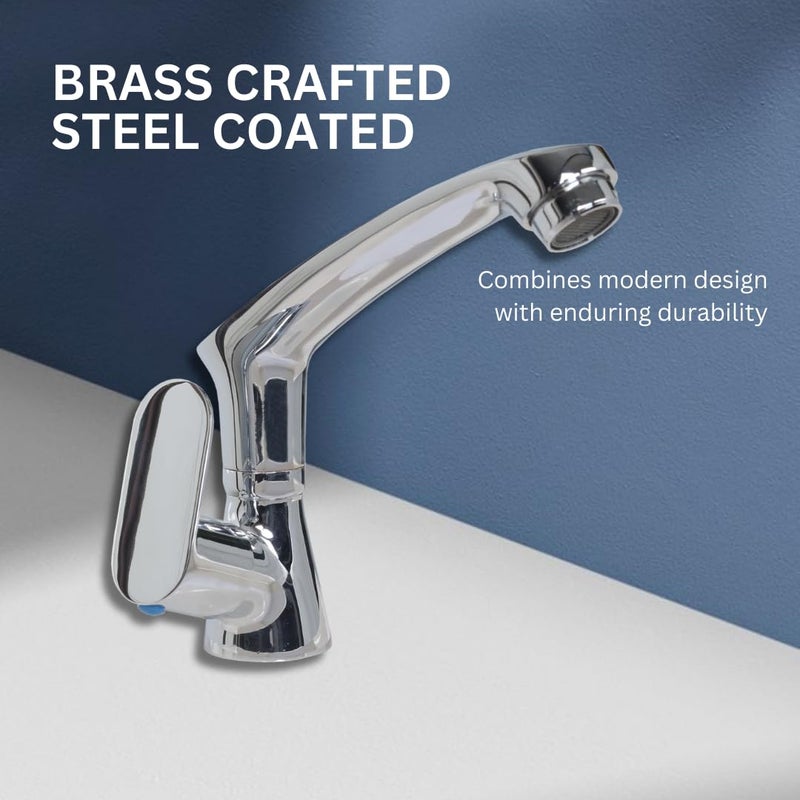 Asiatique Pillar Cock with Casted Spout Kite Series Premium Brass Bathroom Kitchen Faucet in Silver Chrome Durable LongLasting Modern Design for Stylish Sinks - Image 4