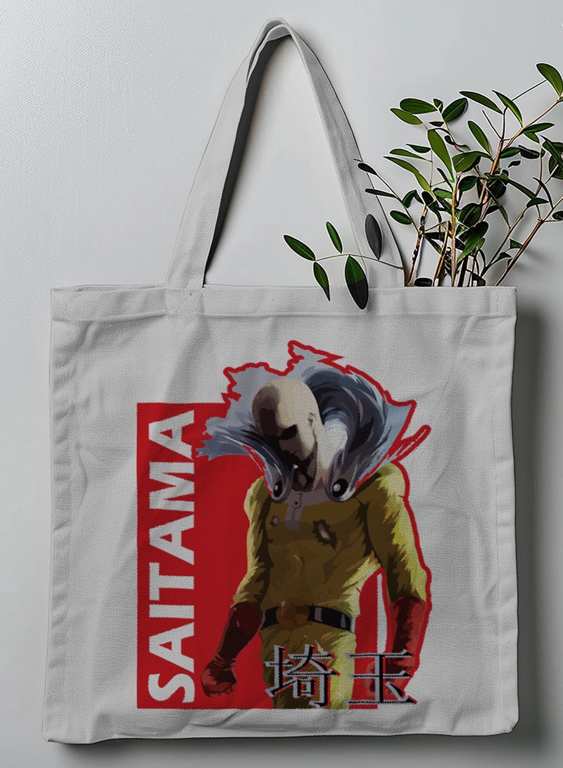 LOWHA Polyester Tote Bag with Shoulder Straps and Saitama Anime Pattern - Image 1