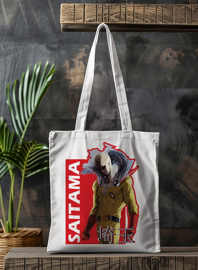 LOWHA Polyester Tote Bag with Shoulder Straps and Saitama Anime Pattern - Image 3