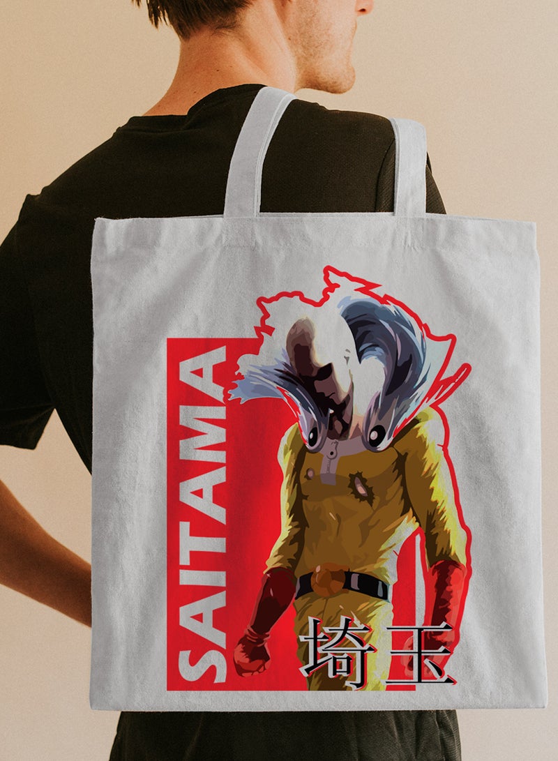 LOWHA Polyester Tote Bag with Shoulder Straps and Saitama Anime Pattern - Image 2