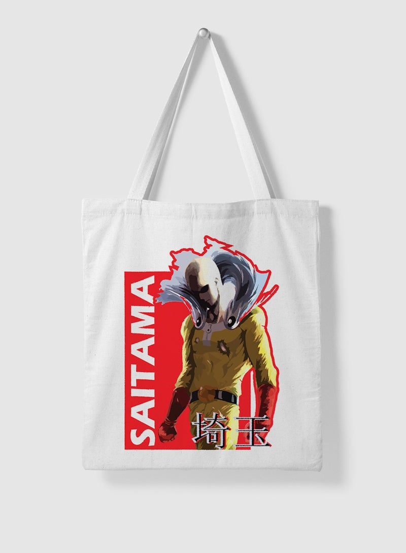 LOWHA Polyester Tote Bag with Shoulder Straps and Saitama Anime Pattern - Image 4