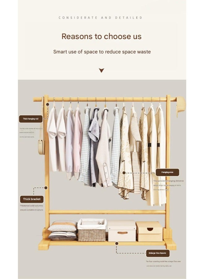 keke Natural Wood Coat Rack Wide with Side Hook & Thick Rod Minimalist Clothes Organizer with Bottom Shelf Storage Size 120cm 163cm 40cm  - Image 2