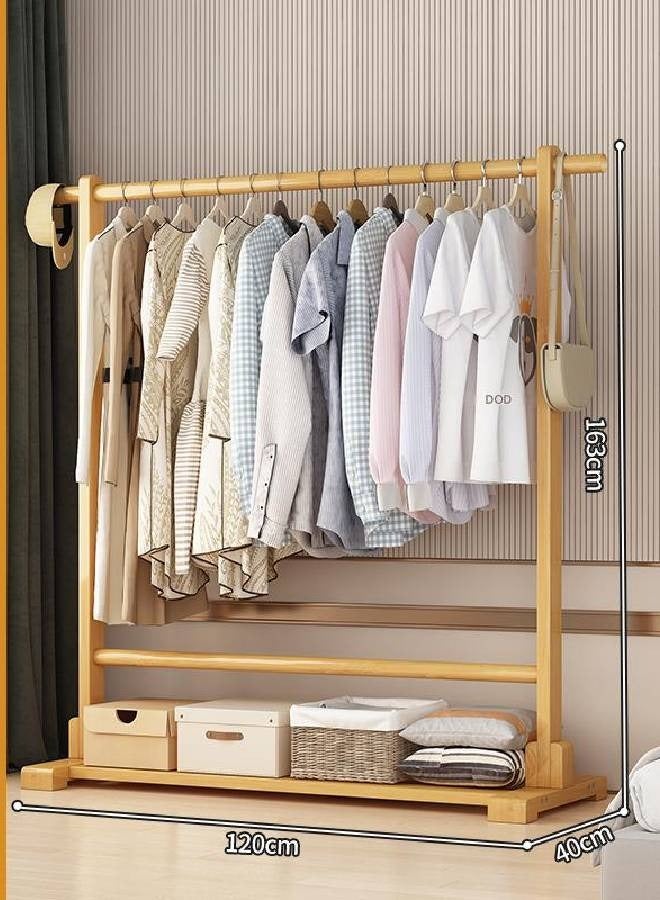 keke Natural Wood Coat Rack Wide with Side Hook & Thick Rod Minimalist Clothes Organizer with Bottom Shelf Storage Size 120cm 163cm 40cm  - Image 1