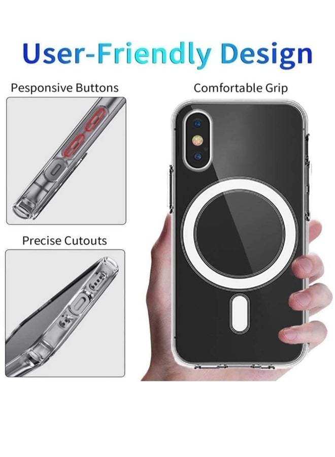 DUSALA iPhone Xs Max Clear Magnetic Cover MagSafe Compatible Hybrid Protective Crystal Clear Hard Back Case Shockproof Silicone Frame Slim Transparent Case for Apple iPhone Xs Max - Image 4