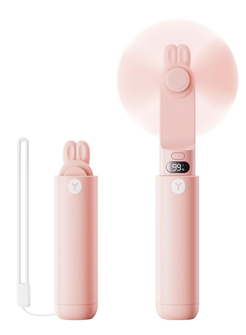 USB Rechargeable Mini Handheld Fan with LED Display, Cute Pocket Fan for Women and Girls, Perfect for Travel and Outdoor Use - Image 1