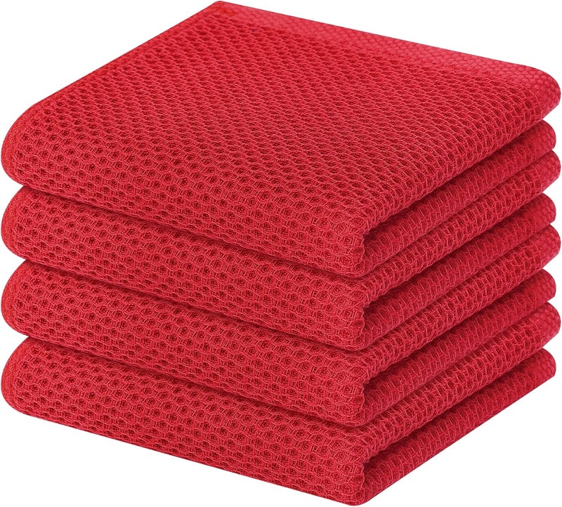 Homaxy 100% Cotton Waffle Weave Kitchen Dish Towels, Ultra Soft Absorbent Quick Drying Cleaning Towel, 13 x 28 Inches, 4-Pack, Red - Image 1