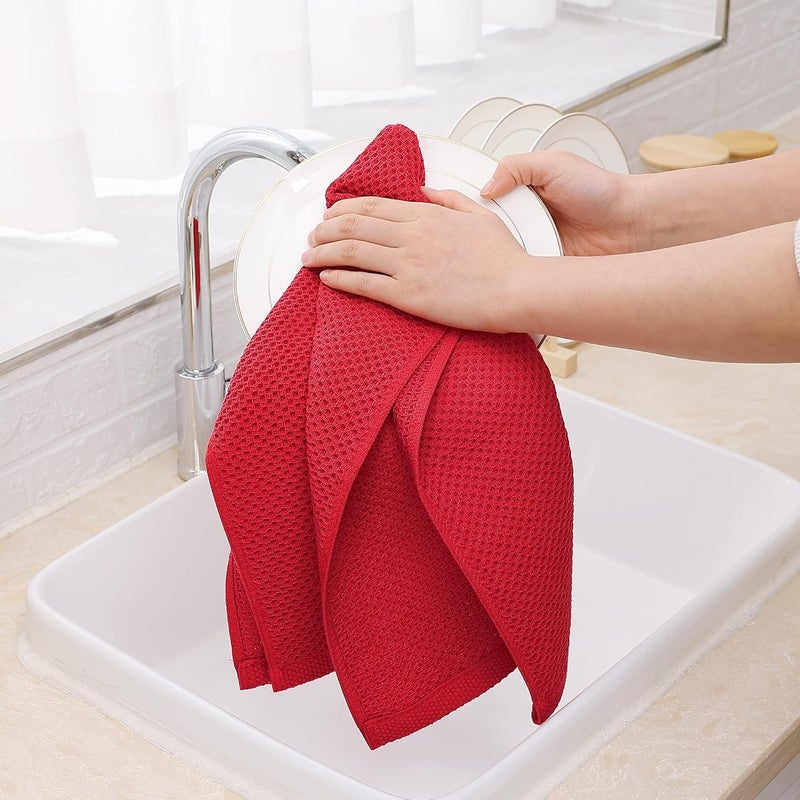 Homaxy 100% Cotton Waffle Weave Kitchen Dish Towels, Ultra Soft Absorbent Quick Drying Cleaning Towel, 13 x 28 Inches, 4-Pack, Red - Image 4