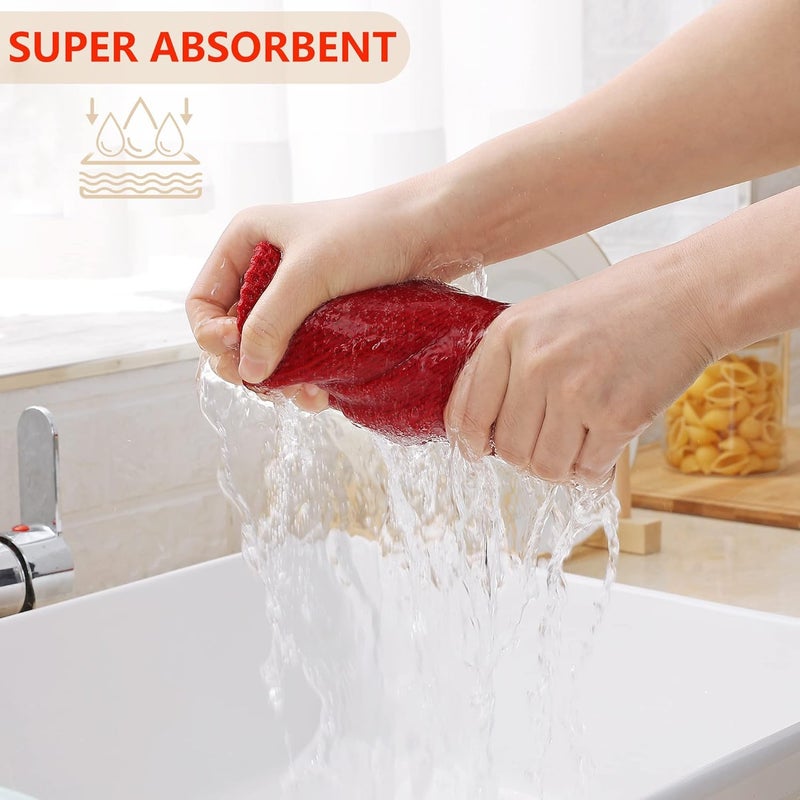 Homaxy 100% Cotton Waffle Weave Kitchen Dish Towels, Ultra Soft Absorbent Quick Drying Cleaning Towel, 13 x 28 Inches, 4-Pack, Red - Image 3