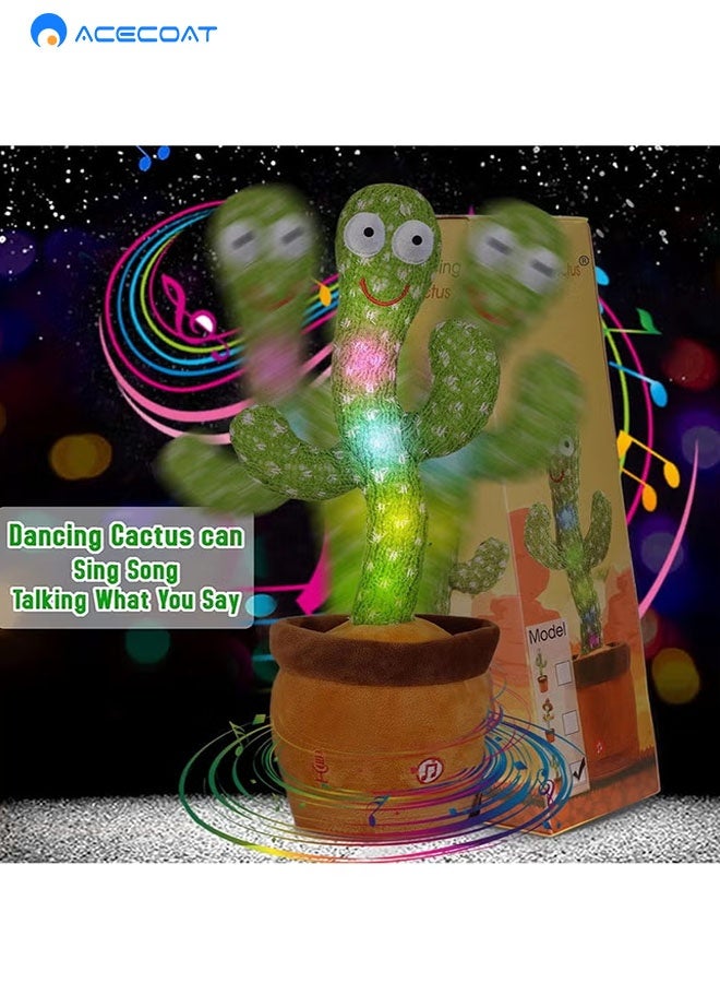 ACECOAT Dancing Cactus Toy - Talking Cactus Toys for Boys and Girls Singing Cactus Toy Repeat What You Say Dancing Cactus Mimicking Toy with LED English Sing Talking Musical Toys - Image 4
