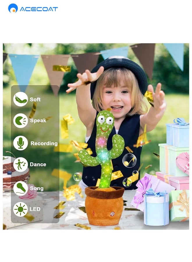 ACECOAT Dancing Cactus Toy - Talking Cactus Toys for Boys and Girls Singing Cactus Toy Repeat What You Say Dancing Cactus Mimicking Toy with LED English Sing Talking Musical Toys - Image 2