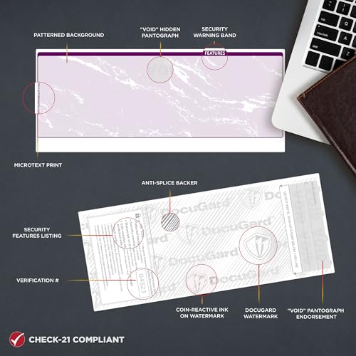 DocuGard Standard Purple Marble Bottom High Security Check Paper - QuickBooks & Laser/Inkjet Printer Compatible - 11 Security Features - 500 Blank Business Checks (04523) - Image 3