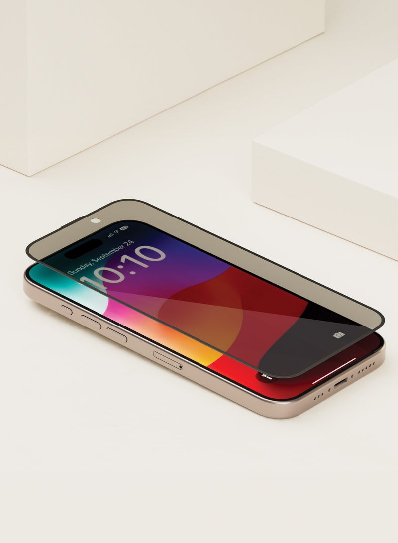 LEVELO Privacy Screen Protector for iPhone 15 Plus Full Screen Soft edge Twice-Tempered Privacy Glass - Black - Image 2