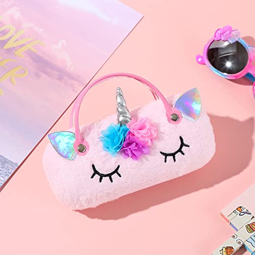 Hifot Plush Unicorn Hard Eyeglass Case, Portable Sunglasses Pouch with Handle Cute Glasses Case Makeup Storage Bag for Kids, Women - Image 4