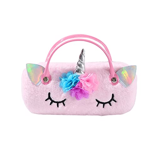 Hifot Plush Unicorn Hard Eyeglass Case, Portable Sunglasses Pouch with Handle Cute Glasses Case Makeup Storage Bag for Kids, Women - Image 1