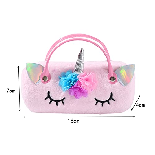 Hifot Plush Unicorn Hard Eyeglass Case, Portable Sunglasses Pouch with Handle Cute Glasses Case Makeup Storage Bag for Kids, Women - Image 2