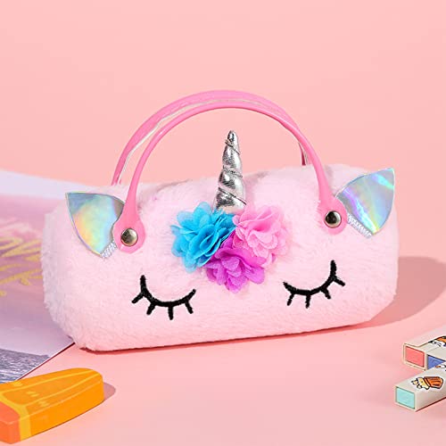 Hifot Plush Unicorn Hard Eyeglass Case, Portable Sunglasses Pouch with Handle Cute Glasses Case Makeup Storage Bag for Kids, Women - Image 3