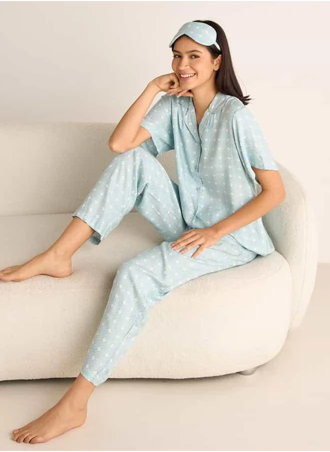 فاف Printed Shirt with Pyjama and Eye Mask