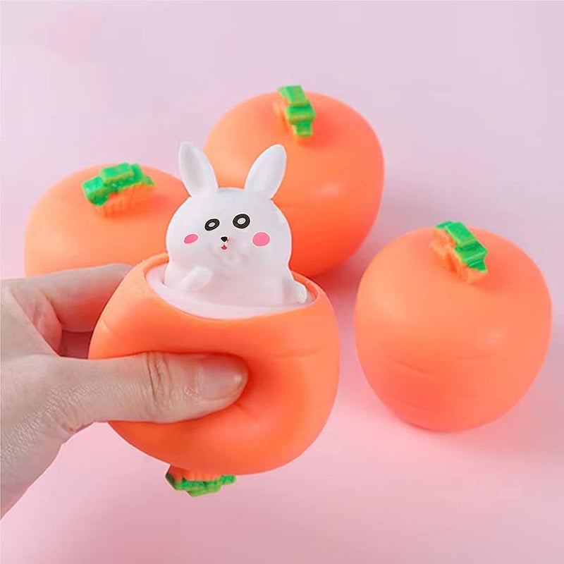 3 PCS Set Squeeze Toys Squishes Carrot Rabbit Fidget Toys Pop Up Squishy Rabbit in Carrot Stress Relief for Kids & Adult Tricky Funny Novelty Toy, Ideal Easter Gift - Image 3