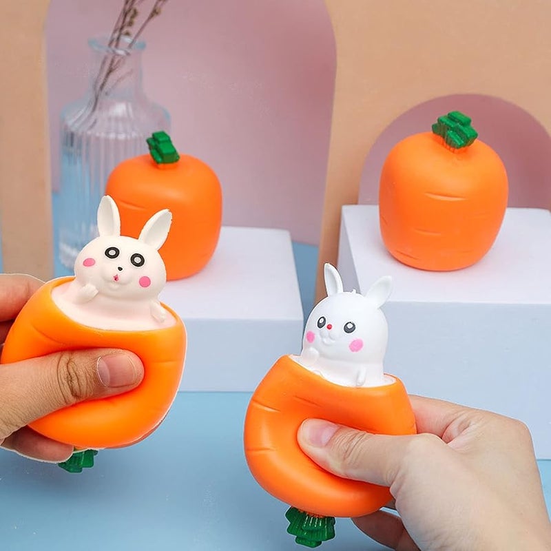3 PCS Set Squeeze Toys Squishes Carrot Rabbit Fidget Toys Pop Up Squishy Rabbit in Carrot Stress Relief for Kids & Adult Tricky Funny Novelty Toy, Ideal Easter Gift - Image 2
