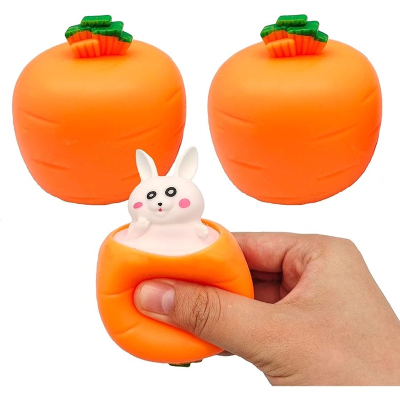 3 PCS Set Squeeze Toys Squishes Carrot Rabbit Fidget Toys Pop Up Squishy Rabbit in Carrot Stress Relief for Kids & Adult Tricky Funny Novelty Toy, Ideal Easter Gift - Image 1