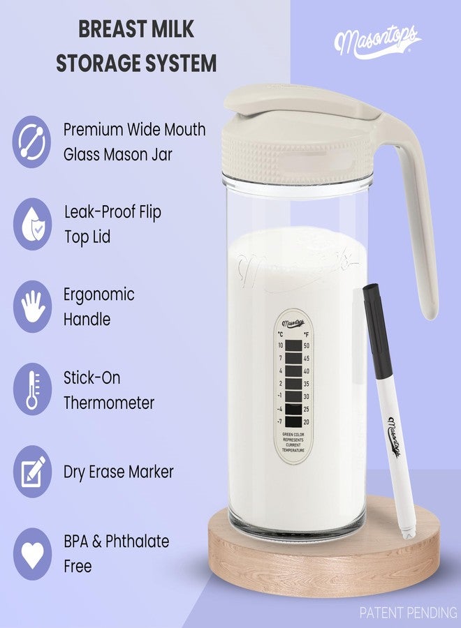Masontops Breast Milk Storage Kit - 24oz Airtight Mason Jar with Handle, Marker & Stick-on Thermometer for New Moms - Image 2