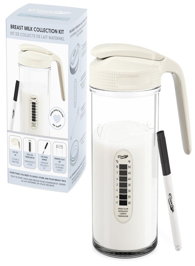 Masontops Breast Milk Storage Kit - 24oz Airtight Mason Jar with Handle, Marker & Stick-on Thermometer for New Moms - Image 1